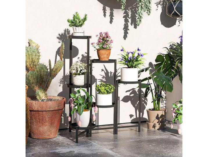 Support à plantes à 6 niveaux avec plateaux support à fleurs d'intérieur pliable étagère à plantes en métal support à fleurs
