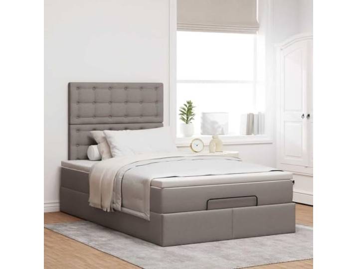 KTHLBRH Boxspringbett 120 x 190 cm mit Matratze Taupe Taschenfedern, hydraulisches Heben, Lattenrost inklusive, 280 kg Tragkraft
