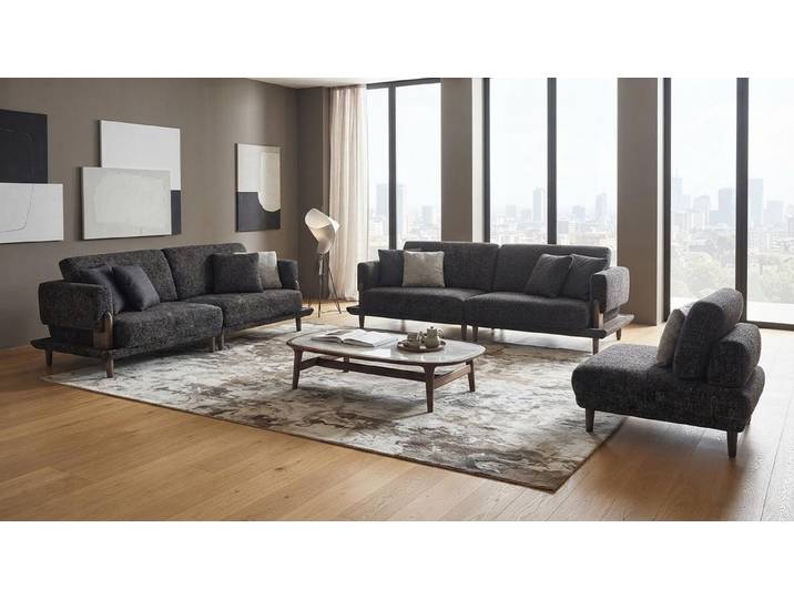 JVmoebel Polstergarnitur Luxuriöses Graues Polster Set Designer 2x 3-Sitzer Loungesessel, (2-tlg., 2-tlg)