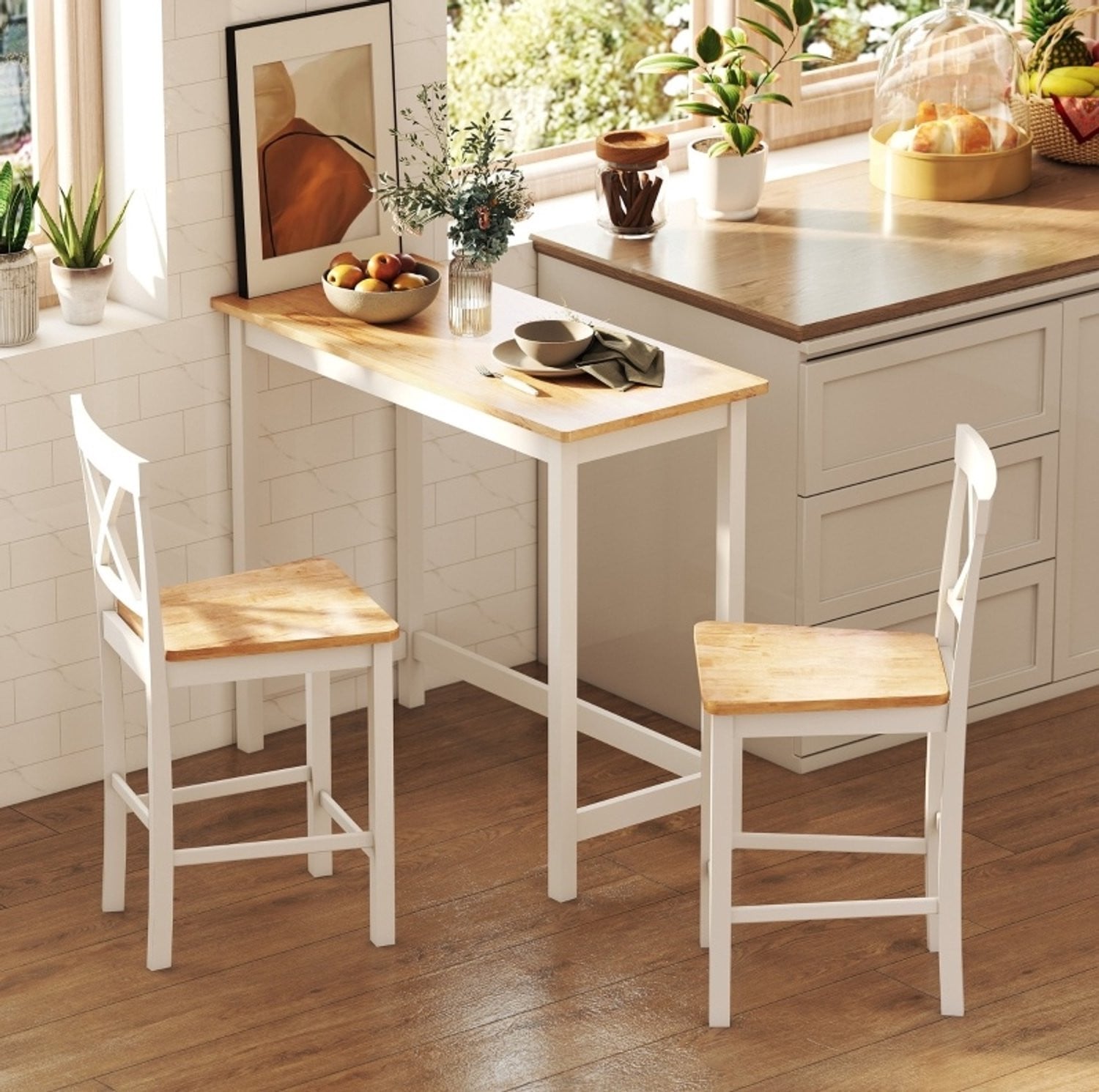 CHICFURN Bartafel voor 2 personen, eikenlook met wit frame