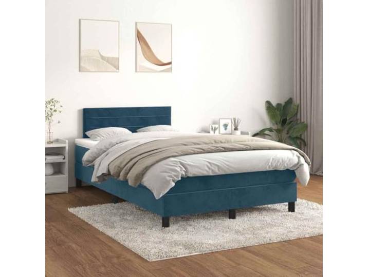 RJPLMFV Bett, Lattenrost, Velours, Dunkelblau, 120 x 190 cm Verstellbares Kopfteil, Taschenfederkernmatratze, mittelharte Unterstützung, weicher Matratzenschoner