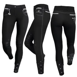 Fair Play Damen Reithose Jill, schwarz silber, Grip Silikon Teilbesatz, Größe: 36