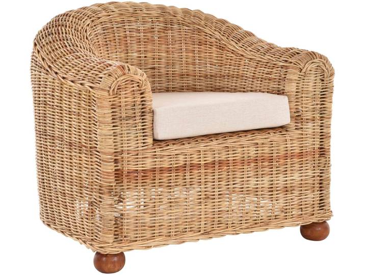 Krines Home Loungesessel Clubsessel Natur Rattan Sessel Loungesessel Club Wohnzimmersessel, Wuchtige Armlehnen