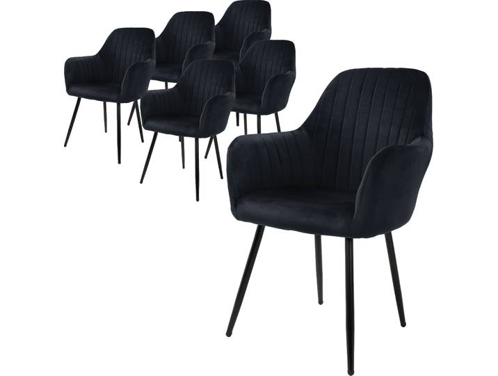 ML-Design 6er Set Esszimmerstuhl mit Rückenlehne, Schwarz, aus Samt