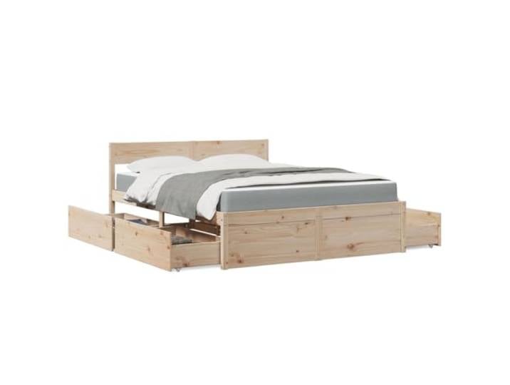 RJPLMFV Bett, 140 x 200 cm, massives Kiefernholz, mit Schubladen und Matratze