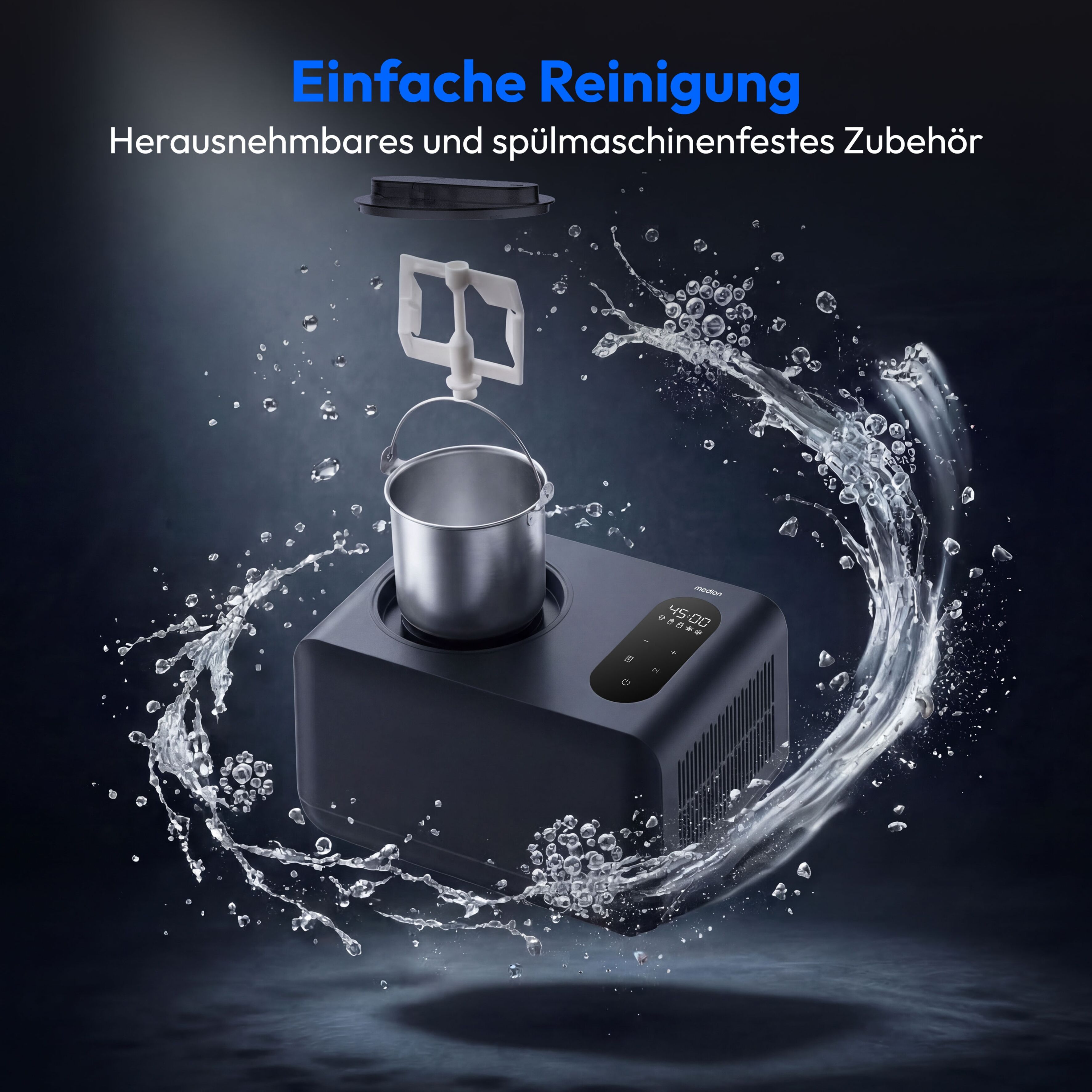 Medion Eismaschine "MD 100087", grau, B:39,8cm H:22,7cm T:28,6cm, Eismaschinen, Mixen, Eis, Joghurt oder Slush zubereiten, Eis nachkühlen, Eismaschine