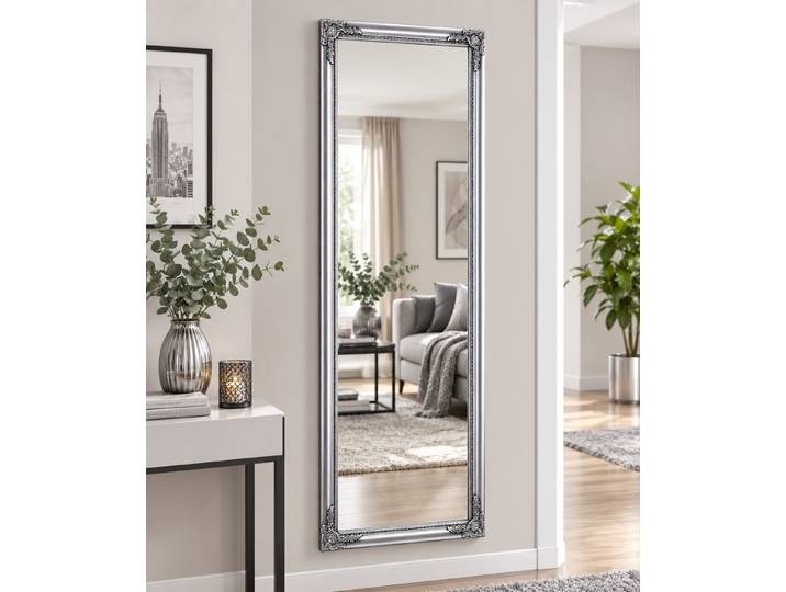 Spiegel GOODPRODUCT King, in 3 Grössen, auch als Ganzkörperspiegel , silber, B:60cm H:150cm T:6cm, Glas, Spiegel, Spiegel, Wandspiegel mit aufwendigen Verzierungen