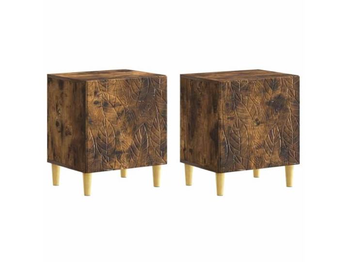 Fisinber Nachttisch 2er Set Geräucherte Eiche 43x34,5x50 cm Beistelltisch Kompakter Beistellschrank im 2er Set für Schlafzimmer und Wohnzimmer mit Massivholzbeinen und geschlossenem Stauraum.