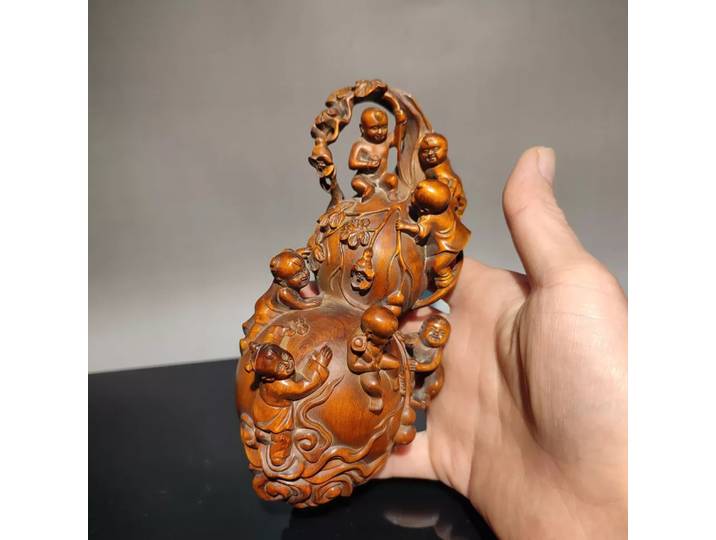 Poupée en bois de buis chinois antique, sculpture en bois, statue pour enfants, décoration d'intérieur, rare