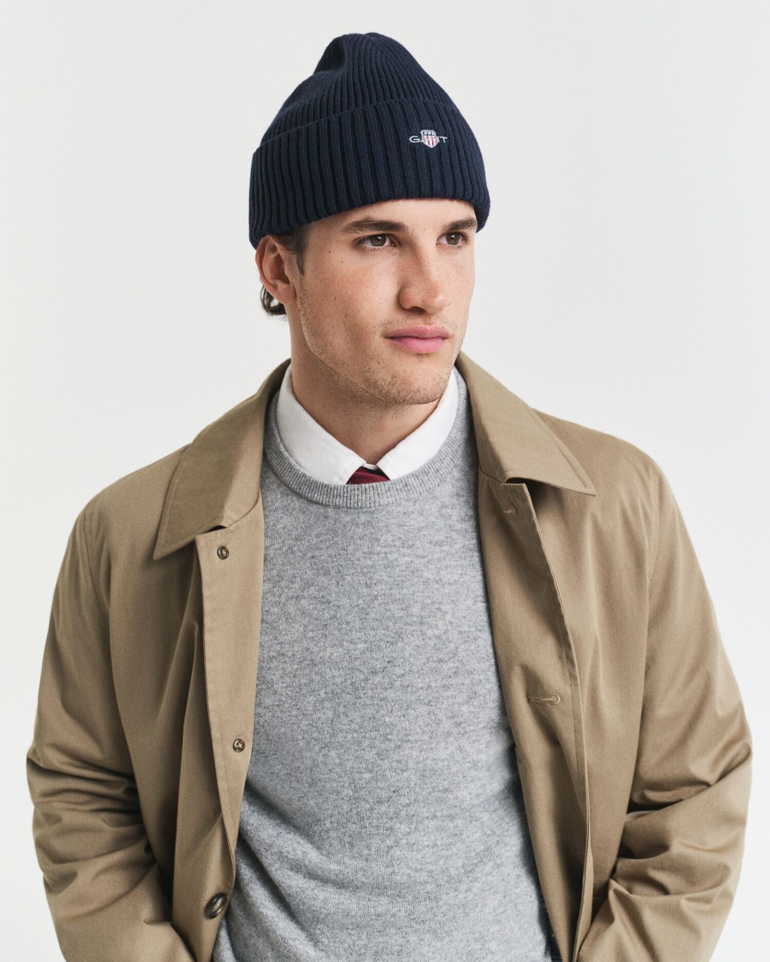Strickmütze GANT "COTTON BLEND LOGO BEANIE", Herren, blau (marine), Strick, Baumwollmischung, unifarben, Mützen Strickmütze, Regular fit