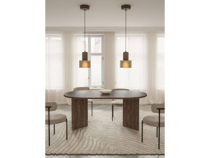 Table à manger ronde – OVO – Aspect noyer Wisconsin – Extensible – 110–190×110 cm