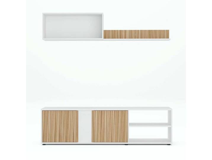 Ensemble de salon (meuble TV 1 meubles haut étagère murale) Meuble séjour coloris Blanc/chêne