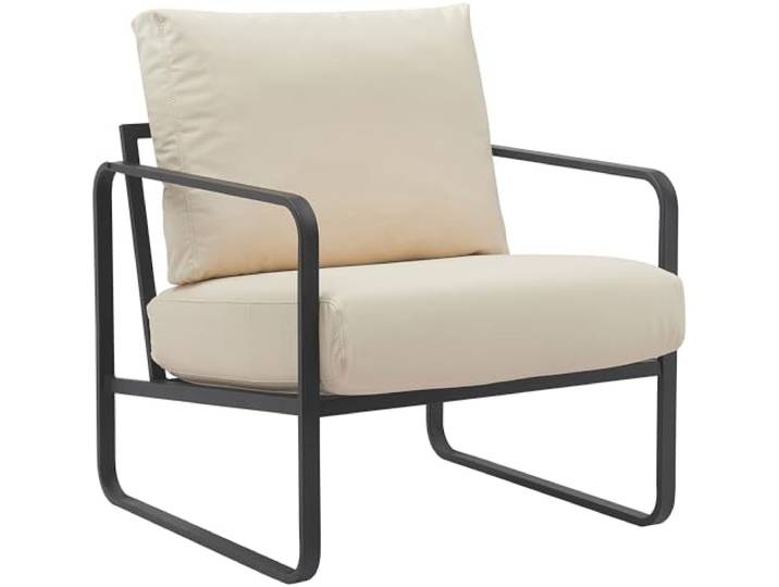 CLP Lounger Manea I Relaxsessel Kunstleder Oder Stoff Bezug I Mit Stabilem Metallgestell I Gepolsteter Clubsessel Farbe Creme Material Kunstleder
