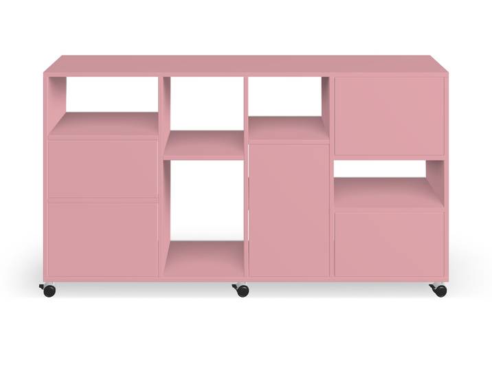 Rosa Sideboard mit Rollen MDF Lackiert Hell­rosa