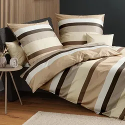 Janine Mako-Satin Bettwäsche J.D. 87116 sand braun 140x200 cm + 70x90 cm - beige;braun