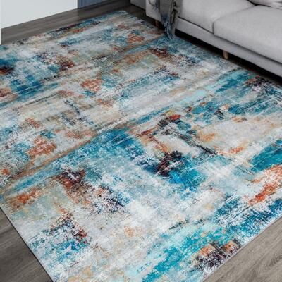 KALATY Abstract Blue Area Rug