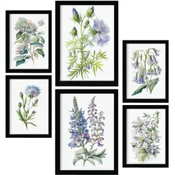 POSTER Set Mit 6 Blaue Blumen Vollfarbige Blumenmotiven A3 & A4 Rahmenlos