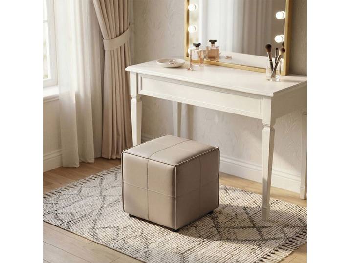 Pouf cube cuir PU tabouret repose-pied design moderne scandinave salon chambre siège d'appoint beige