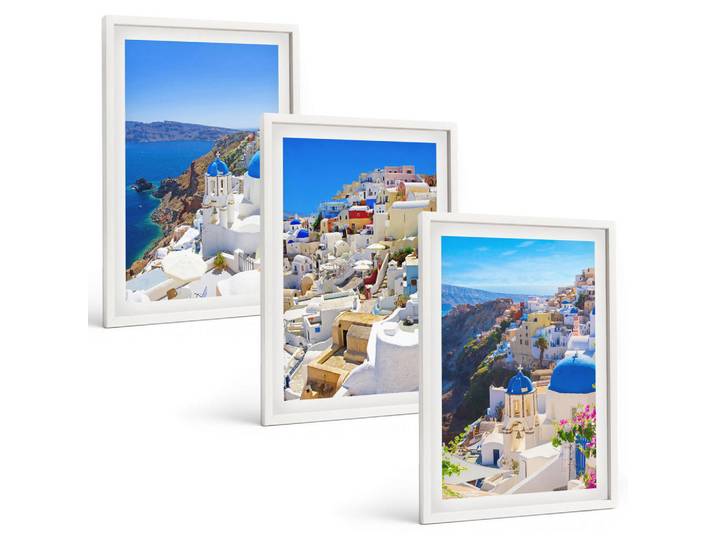 Tulup Bilder SET 3er Set - 40x60 cm Weißer Rahmen - Landschaftsarchitektur Oia Santorini, Kunststoff, Rechteckig, 40x60 cm, gerahmt, Bilder & Rahmen, Bilder