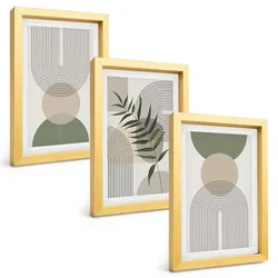 BILDER SET 3er Set - 20x30 cm Goldrahmen - Abstrakte Formen mit Grün