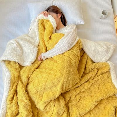 Shop Station Double Sided Lamb Fleece Blanket Thick Jacquard Throw For Sofa, Bed & Office Naps yellow 27.56 39.37 In