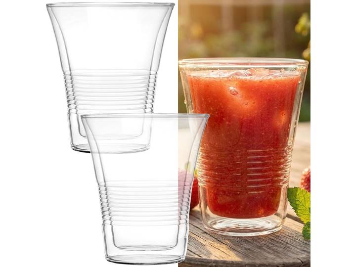 2er-Set edle Doppelwandgläser mit Riffelung, 220 ml