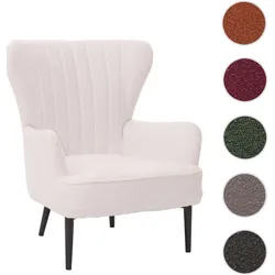 Lounge-Sessel HWC-K37, Cocktail-/Ohrensessel Polsterstuhl Retro Vintage Stoff Bouclé (600g/m2) ~ weiß