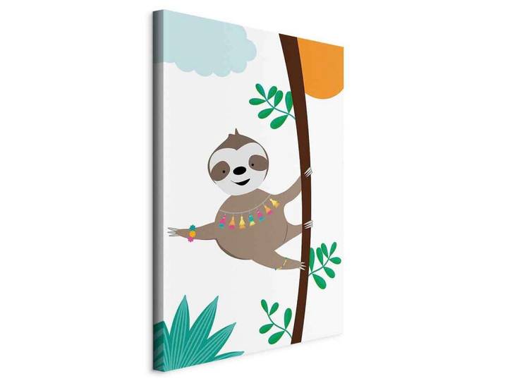 Leinwandbild Happy Sloth Grün Weiß B: 60 cm