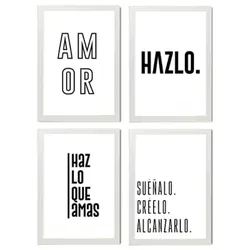 POSTER Set mit 4 Leidenschaft TypografieStil A3 Weißer Rahmen