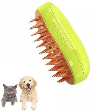 Inspired Finds 3 in 1 Steam Pet Grooming Brush With Spray Massage & Deshedding Comb green