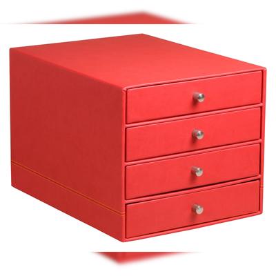 Rhodiarama Schubladenbox mit 4 geschlossenen Laden, Kunstleder, 24,8x32 ,7x22,8cm - Mohnrot 318963C
