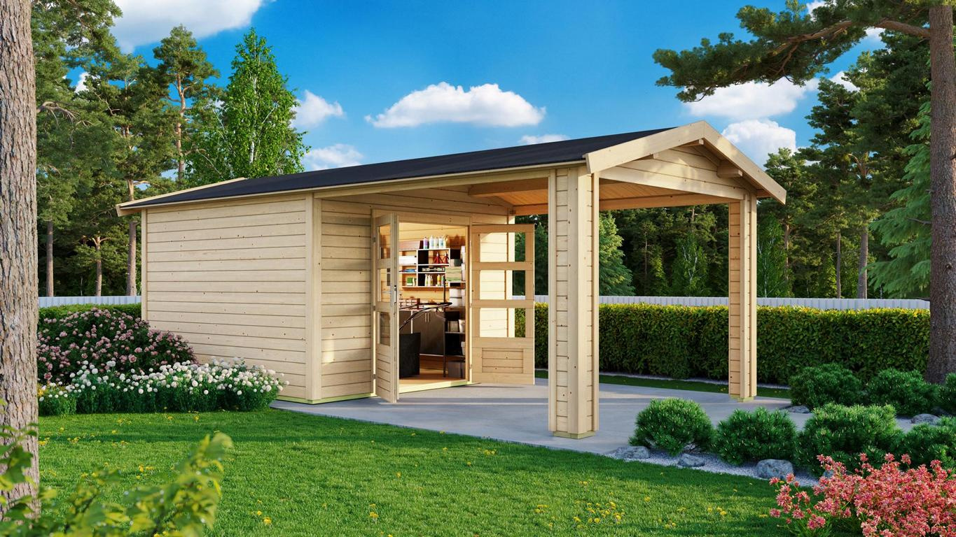 KARIBUHOLZT SH Theres 3 natur 244x244x242 im Set mit 1 Dachausbauelement 16927857