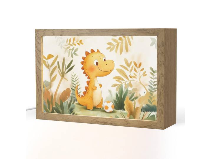 OnlyWow Nachttischlampe - Dino - Fußball - Orange - 30x20 cm, Beige, Holzwerkstoff, Rechteckig, LED integriert, 30x20x8 cm, Lampen & Leuchten, Innenbeleuchtung, Nachtlicht