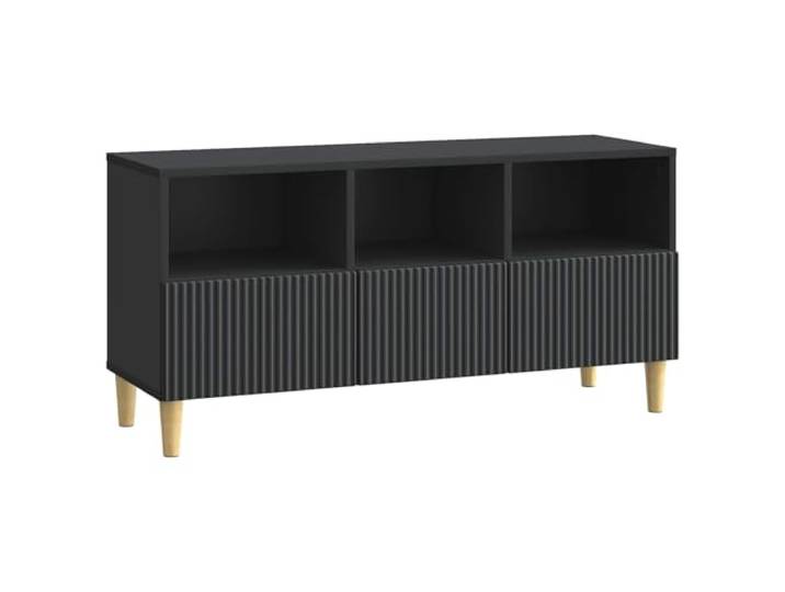 Favemtsl TV-Schrank Schwarz 102x34,5x50 cm Lowboard mit 3 Schubladen Kompakte Fernsehkommode für Wohnzimmer und Schlafzimmer mit braunen konischen Beinen und flexibler Nutzung.