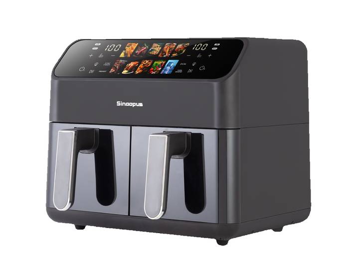 Friteuse à air sans huile à double panier de 9 L avec fenêtre de visualisation, friteuse à air électrique avec minuterie, friteuse à air familiale pour usage domestique, 10 programmes automatiques