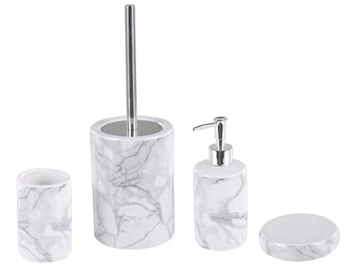 Beliani Badaccessoires Set 4-teilig Weiß Keramik Glänzend Badezimmer Modern Benötigt keine Montage, 12 x 12 x 35 cm