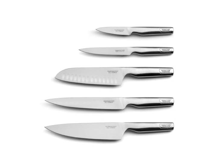 Sabatier Trompette 870100MBA112K Asean Set 5 couteaux de cuisine 5 couteaux : office\, utile\, santoku\, découper et chef 20 cm\, acier 5Cr15MoV\, manche tout inox hygiénique