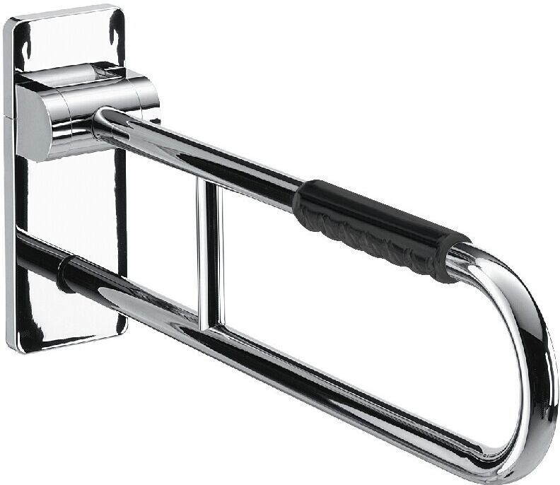 emco system 2 Stützklappgriff 600 mm, gebremste Version mit Befestigungsmaterial, chrom / schwarz, 3 358521260