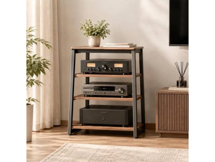 ZSCNYHMT Stereo-Schrank, AV-Medienständer Mit Wärmeableitendem Design Metallkonstruktion, offene regale, vibrationsdämpfende füße, audiogeräteaufbewahrung, für gamingräume