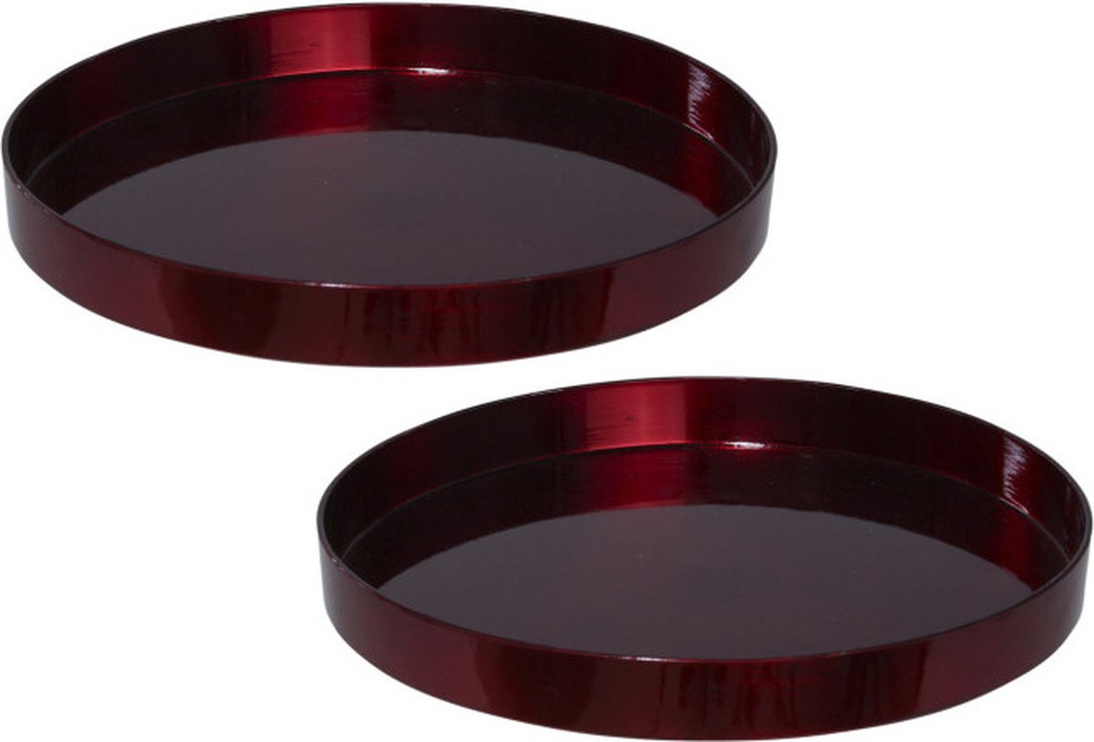 Set van 2 Othmar Decorations Dienbladen - Rood - Rond - Diameter: 27 cm - Kunststof - Kaarsenplateau en Tafeldecoratie
