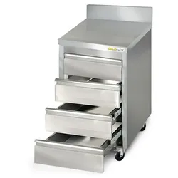 Edelstahlmöbel mit 4 Schubladen 500 x 600 mm auf Rollen / GOLDINOX