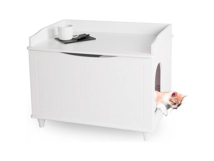 Wondermake Katzenschrank für Katzentoilette groß aus Holz, Weiß, 73.5x57x51.5 cm, Waschküche, Mehrzweckschränke