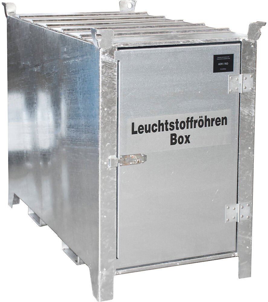 Leuchtstoffröhren-Box, feuerverzinkt, Volumen 1000 l, 1100 Stk Ø 25 mm / 500 Stk Ø 37 mm, LxBxH 1700 x 770 x 1125 mm eurokraft pro