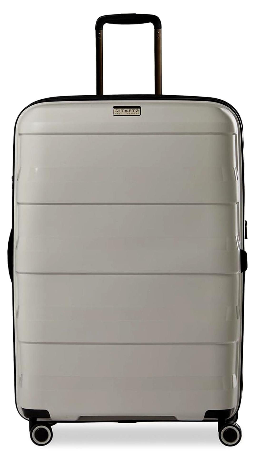 Straw + Hartschalen-Koffer Trolley Koffer groß Reisekoffer, nachhaltig, 4 Rollen, erweiterbar, TSA-Schloss (Größe L, beige)