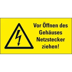 Aufkleber I Warn-Kombischild Vor Öffnen des Gehäuses Netzstecker ziehen, praxisbewährt, Folie, 74x37mm