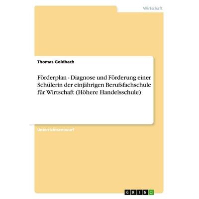 Förderplan - Diagnose und Förderung einer Schülerin der einjährigen Berufsfachschule für Wirtschaft (Höhere Handelsschule), Taschenbuch von Thomas