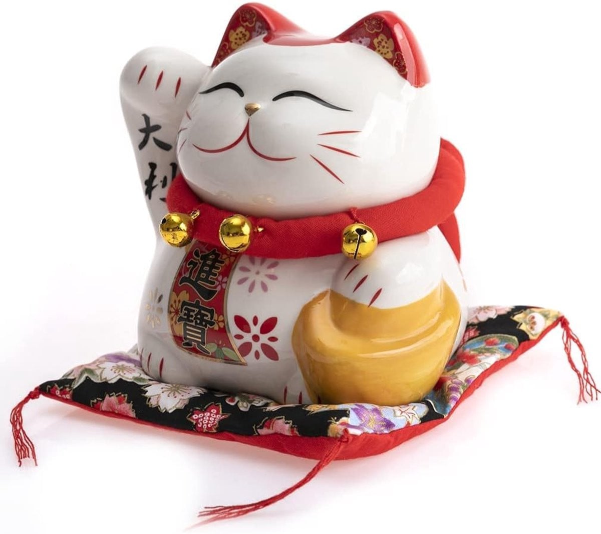 Wit Maneki Neko Kattenbeeldje Spaarpot - Traditioneel Japans Gelukskat - Hoogte: 12 cm