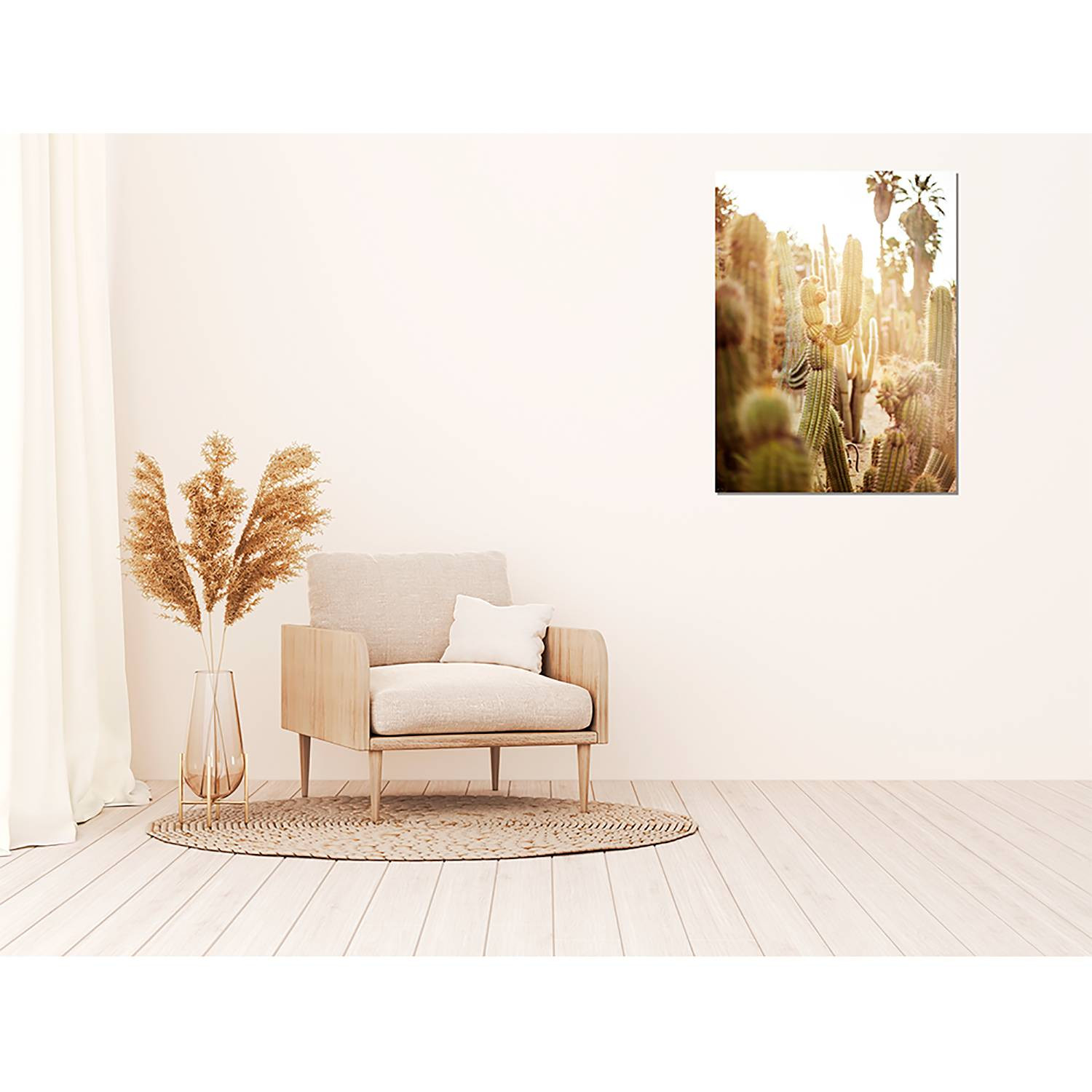 home24 Wanddecoratie Various cactus in desert op alu-dibond, multicolor, 60 x 80 cm