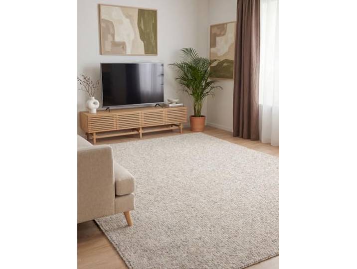 Elle Decoration Rocco - Schlingen Teppich, Maschinen Waschbar, Woll Optik, Natürlicher Look, Modern, Skandi Look für Wohnzimmer, Esszimmer, Schlafzimmer, Flur - Creme Multifarben, 240x340cm