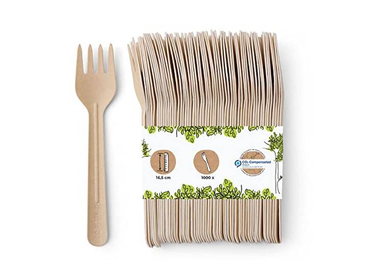 BIOZOYG Papiergabel 1000er Pack 16,5 cm braun, Einweg-Besteck Formstabile Partygabeln aus mehrlagigem Papier, kunststofffrei & biologisch abbaubar - für Catering, Food Truck & Picknick